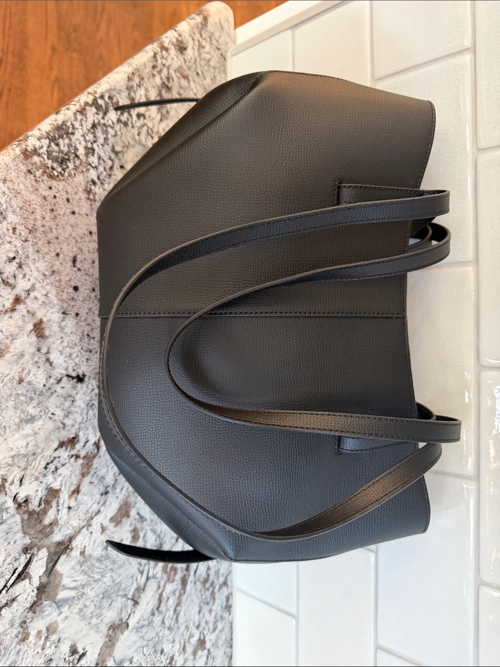 Polene cyme mini Black Leather Tote Bag - Picture 3 of 6